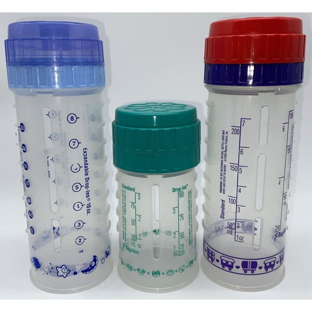 Playtex Nurser Drop-Ins Baby Bottles Set of 3 with Caps Infant Vintage